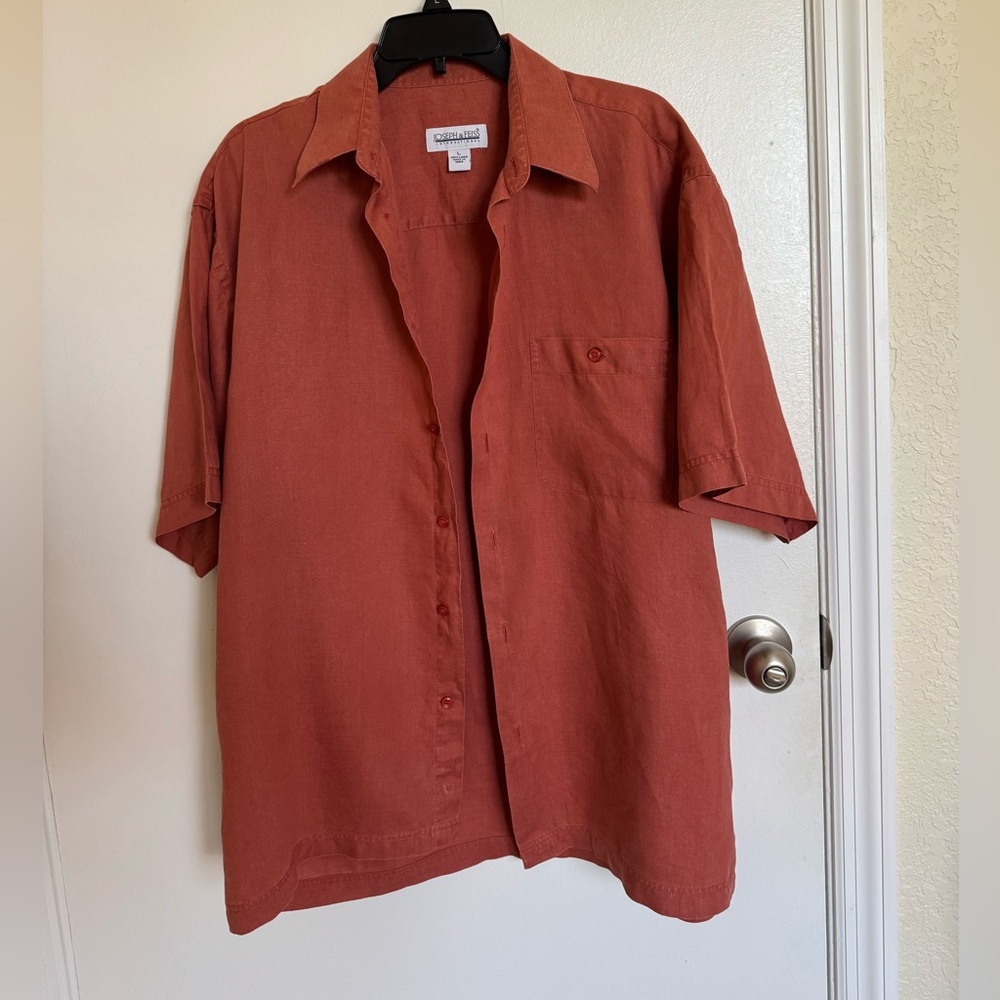 Joseph & Feiss Terracotta Linen Casual Button Down Shirt, L 🦋